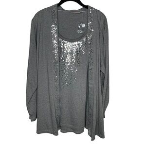 New Quaker Factory Womens Sequin Detail Connected Double Top 2X Gray BNWOT